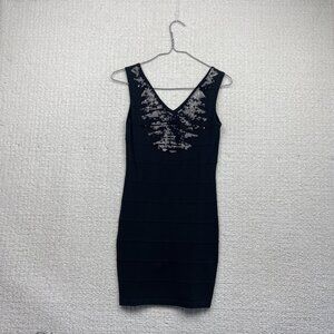 Y2K Spicy Sugar Black Anthracite Bandage Bodycon Dress Sequin Clubwear Glam Sz M